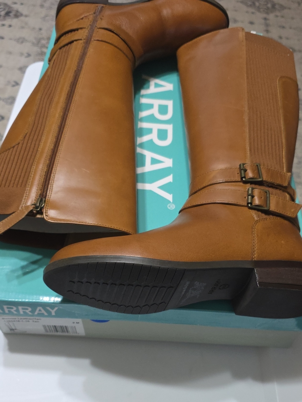 Array Tall Riding Boots in Tan with Buckle Detail